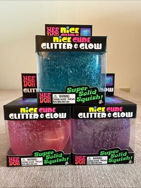 Needoh Nice Cube Glitter & Glow Super Solid Squish! - Pink, Purple, Blue